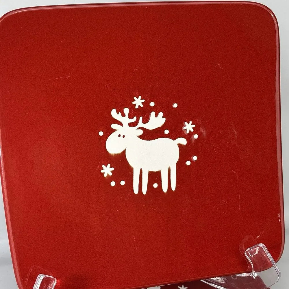 RARE WAECHTERSBACH 8.5”Red Salad Dessert Plate White Deer/Moose EMMA Germany